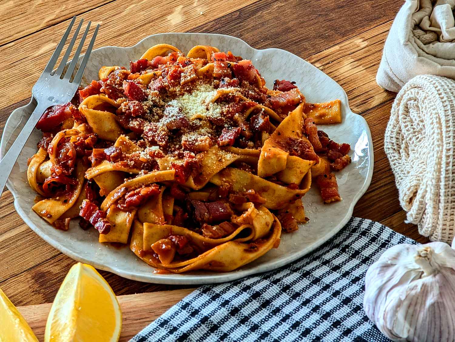 Tomato and Pancetta Pappardelle